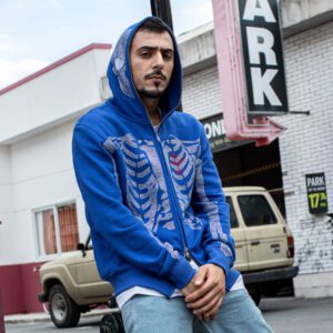 Rhinestone Full Face Zip Up Hoodie Men