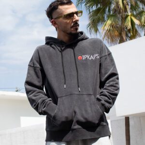 Vintage Embroidery Acid Wash Hoodie Men