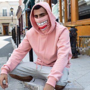 Fleece Pullover Face Masked Pink Sweatshirt Hoodie Men