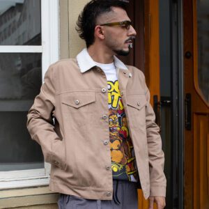 khaki Lined Button Canvas Work Jacket Men