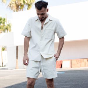 Short Sleeve Corduroy Shirt And Shorts Set Men