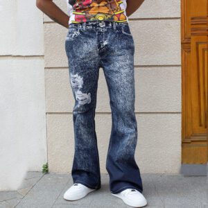 Ripped Distressed Flare Denim Jeans Pants Men