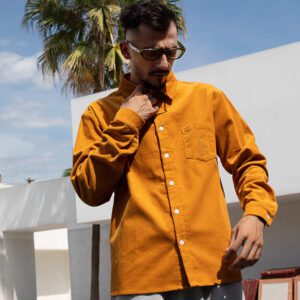 Solid Casual Cotton Corduroy Shirt Men