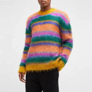 Crew Neck Striped Mohair Sweaters Men