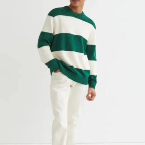 Striped Cotton Sweater Men's Crew Neck Sweater