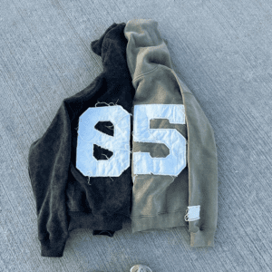 Vintage Embroidery Patch Zip Up Acid Wash Hoodie Men