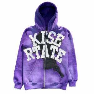 Distressed Embroidered Zip Up Acid Wash Hoodie