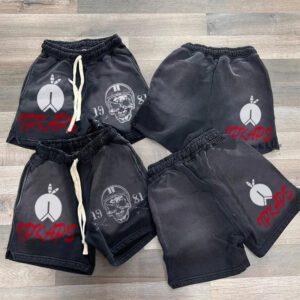 Printing Streetwear Vintage Sun Faded Acid Wash Shorts